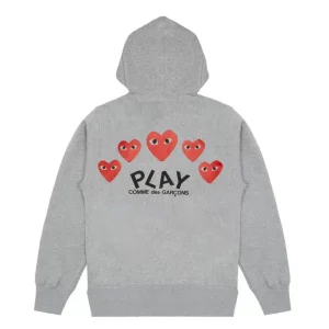 PLAY CDG Grey Multi Logo Zip up Hoodie